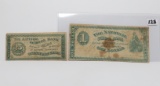 2 National School Bank Scripts, 25 Cent & $1, no dates, authorized 1872, scarce