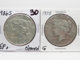 2 Peace $: 1926S EF+ cleaned, 1935 G