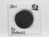 Draped Bust Large Cent 1801 F+ details porous