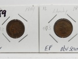 2 Indian Cents: 1894 EF, 1896 EF obv scratch