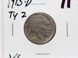 Buffalo Nickel 1913D Type 2 VG, Semi-Key