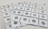 54 Roosevelt Dimes in 2x2, 1948-2008D, includes 27 Silver, many Unc some from mint sets, 32 dates