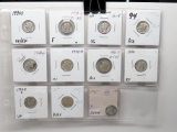 11 Mercury Dimes: 1930S VF/EF, 38S F, 41 VG, 41 AU, 42 ?PF, 2-42D AU, 44 EF, 44D VF, 45 AU+, 45 BU t