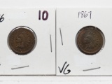 2 Indian Cents better early dates: 1866 VG, 1867 VG