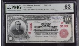 $10 National 1st Natl Bank Hutchinson KS CH3180, FR613, SN B815821, sheet 13, PMG CH Unc 63. 7 have