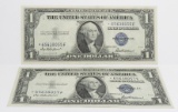2-$1 Silver Certificate STAR Notes 1935, SN *65638055F, *65638057F, Unc light storage soiling