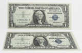 2-$1 Silver Certificate 1957, consecutive SN J50341723A, 1724A, CH CU