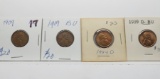 4 Unc-BU Lincoln Cents: 2-1909, 1934D, 1939D