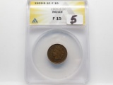 Indian Cent 1909S ANACS F15, Semi-Key