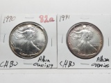 2 Silver American Eagles CH BU album toning: 1990, 1991