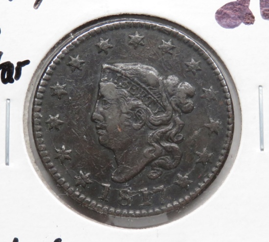 Coronet Head Large Cent 1817, 13 Star CH VF