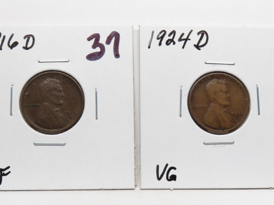 2 Lincoln Cents: 1916D EF, 1924D VG