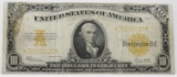 $10 Gold Certificate 1922, SN K35095120, upper Left corner repair