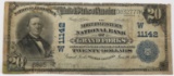 $20 National 1902 Northwestern Natl Bank Grand Forks ND, CH11142, SN D832777H/8805, Left lower corne