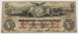 $5 State of Georgia Note 1854 Merchants & Planters Bank SN 99?, F