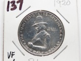 1920 Silver Pilgrim Commemorative Half $ VF cleaned