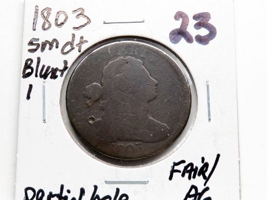 Draped Bust Large Cent 1803 sm dt blunt 1, Fair/AG partial hole