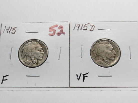 2 Buffalo Nickels: 1915 F, 1915D VF