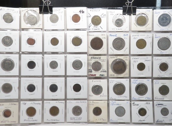 100 World Coins in 2x2 pgs, assorted denominations: Seychelles, Yugoslavia, Austria, Venezuela, Ukra