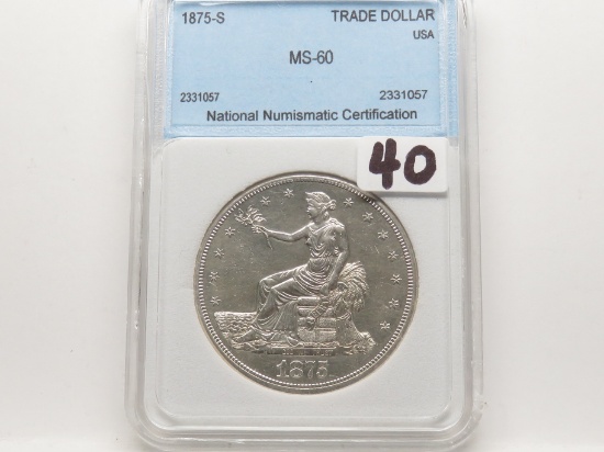 Trade $ 1875S NNC MS60, multiple fine lines ?die polish