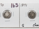 2 Seated Half Dimes: 1870 G, 1871 G cleaned