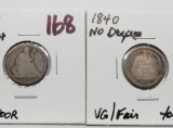 2 Seated Liberty Dimes: 1837 lg dt AG/Poor, 1840 No Drapery VG/Fair toning