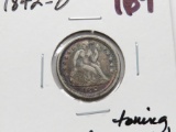 Seated Liberty Dime 1842-O VF toning rev scratch