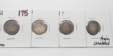 4 Seated Liberty Dimes: 1842 G/Poor, 18449 Poor, 1852? Fair, 1853 AR F toning scrs