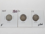 3 Seated Liberty Dimes: 1888 F, 1890 F, 1890S VG pitted