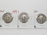 3 Standing Liberty Quarters: 1925 AG, 26 AG, 26D AG