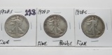 3 Walking Liberty Half $: 1928S F, 1929D F residue, 1929S F