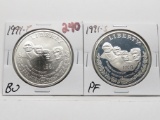 2 Silver $ Commemoratives Mount Rushmore: 1991P BU, 1991S PF