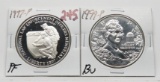 2 Silver $ Commemoratives: 1997P Law Enforcement PF, 1999P Dolley Madison BU