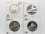 4 Clad Commemorative Half $: 2 Olympic (1992P BU, 92S PF); 2 Columbus (92D BU, 92S PF)