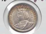 1893 Isabella Commemorative Silver Quarter CH BU, blue toning nice detail.  Beautiful