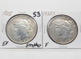2 Peace $: 1925 EF scratches, 1925S F