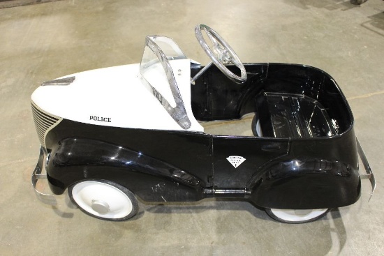 Garton Ford police pedal car, Kokomo, 36" long x 14" wide x 15" high, 8" wh