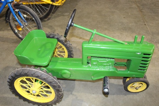 John Deere style A pedal tractor, spoke wheels, 29 1/2" long x 15" wide x 2