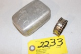 Aluminum trinket box & sterling napkin ring.