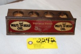 4 hole Wolf's head Oil wood display, 9 1/2