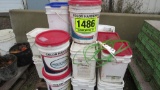 (33) Buckets misc color hardener, bond breaker, brick resin, wet hook lacqu