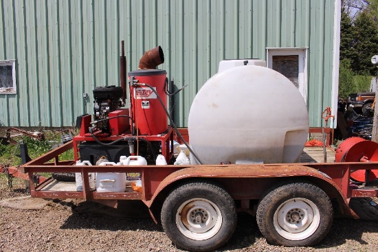 Hotsy power washer, 200 gallon water tank mounted on trailer, soap Injectio