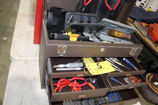 Kennedy Machinist tool box with punches, exacto-cutters, socket wrench sets