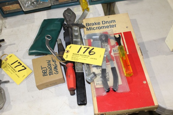 Belt tensioning gaauges, brake drum, micrometers, etc.