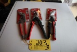 Milwaukee (2) offset snips; (1) right, (1) left; (1) 10' V-jaw pliers hex ja