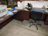 Desk, side desk, chair.