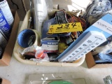Tub of misc. electrical, plbg and new thermometer.