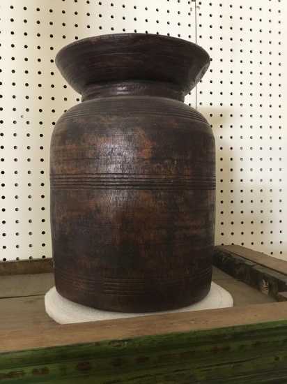 WOODEN CARVED MILK JUG