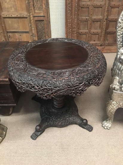 SOLID WOOD CARVED ROUND ENTRY TABLE