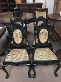 EBONY AND CANE CHAIRS X4